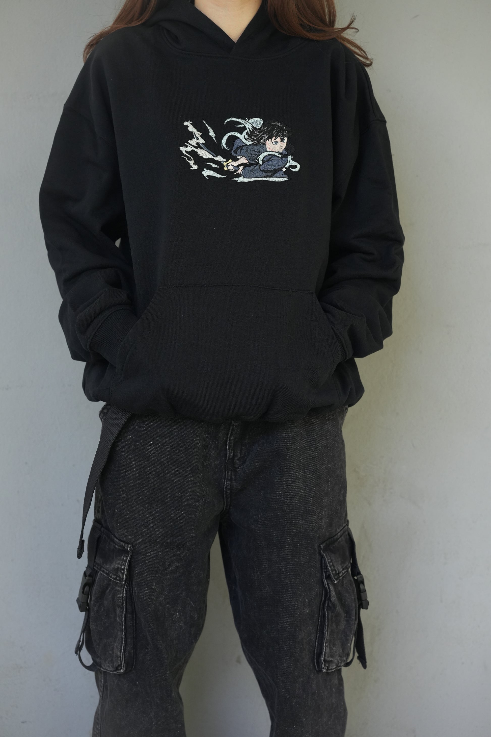 Black Unisex Embroidery Muichiro Tokito Hoodie - Stitchdom