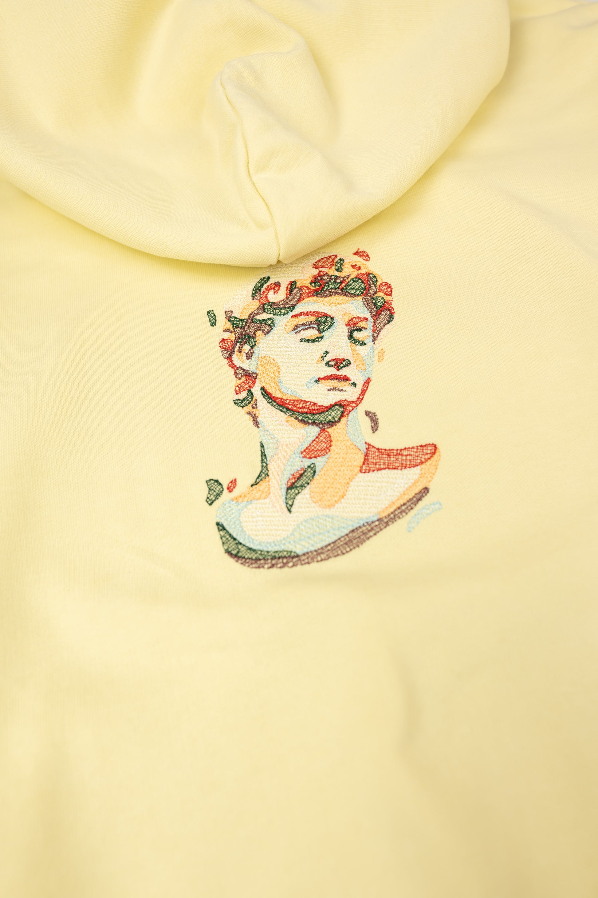 Sustainable oversized hoodie crafted with 100% organic cotton and detailed embroidery of Michelangelo's David.