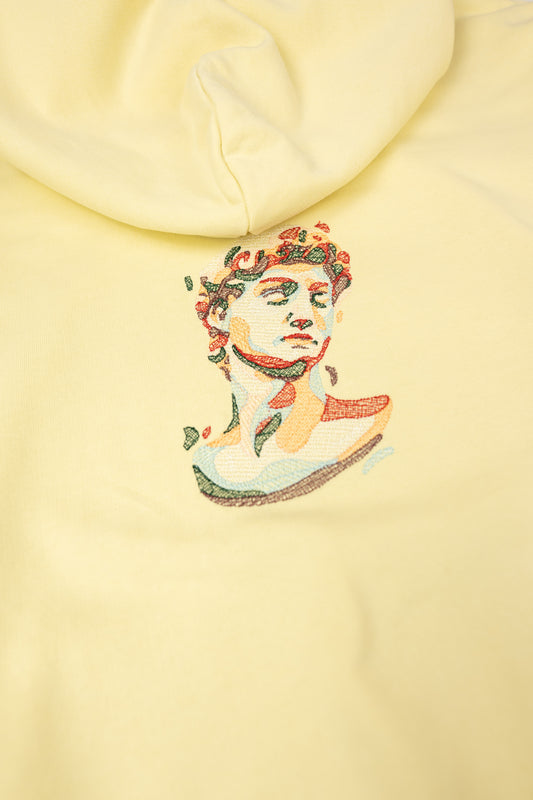 Sustainable oversized hoodie crafted with 100% organic cotton and detailed embroidery of Michelangelo's David.
