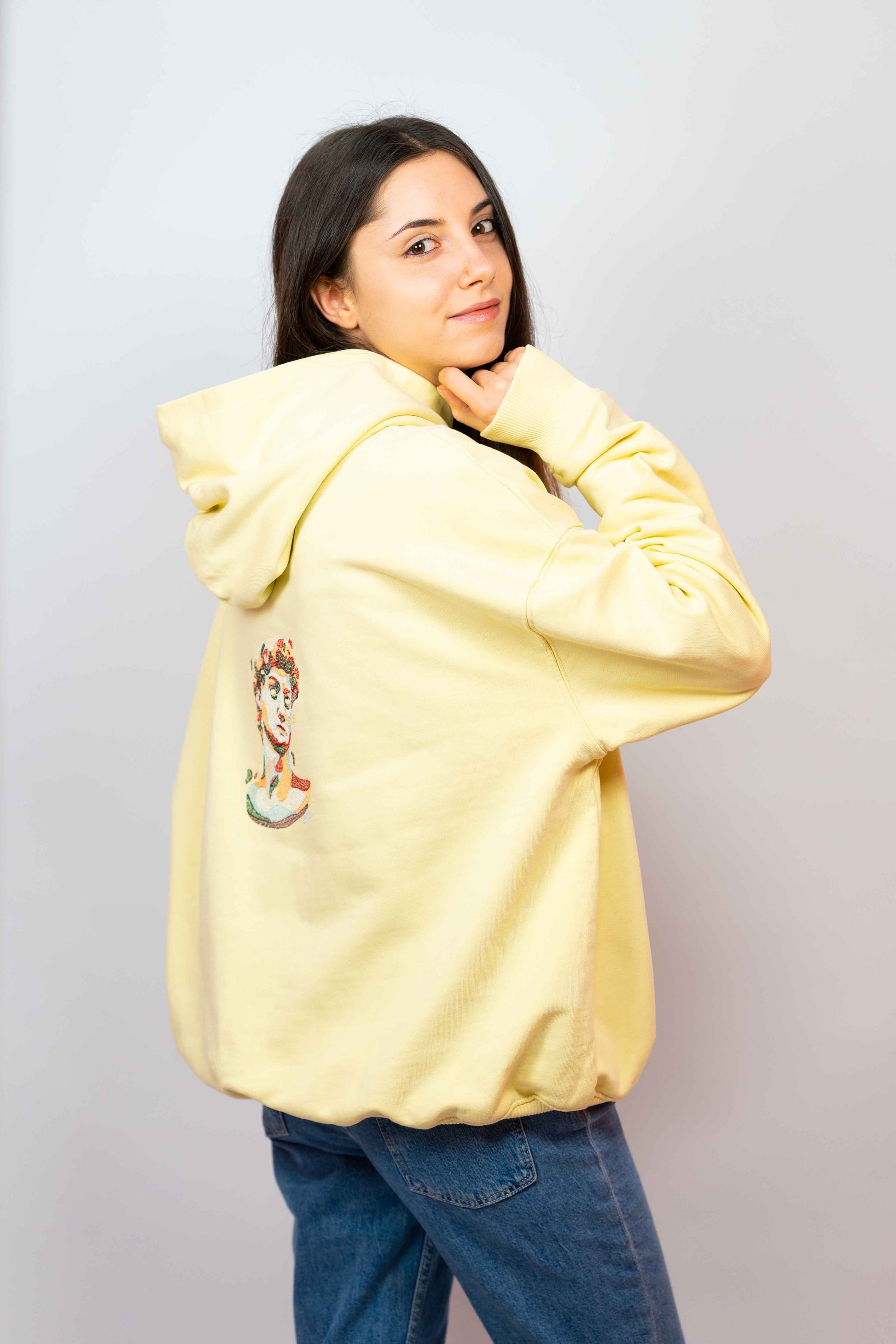 Sustainable unisex hoodie featuring David of Michelangelo embroidery.