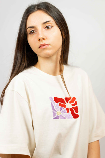 Floral Delight t-shirt, blending ethical fashion with feminine and chic design.