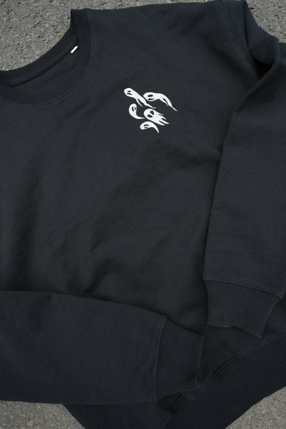 Front Ghost Oversized Black Pathfinder Sweatshirt - Stitchdom