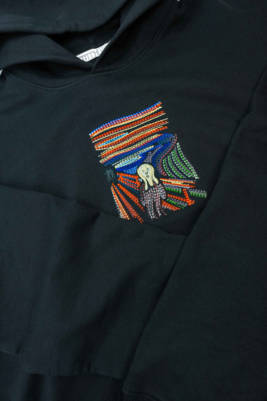 Luxury heavyweight hoodie, 100% organic cotton, with "The Scream" embroidery, oversized fit, unisex design, made of French terry fabric, 400 g/m²