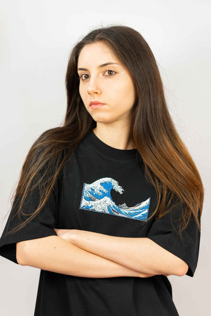 Luxury t-shirt made from organic cotton with iconic The Great Wave off Kanagawa artwork.