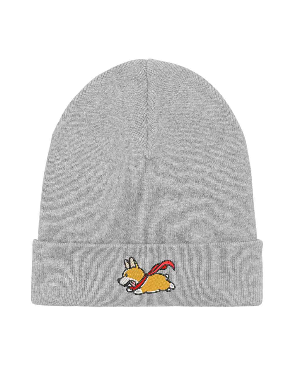 Căciulă gri brodată cu design de câine mic, un accesoriu călduros și stilat pentru iubitorii de animale.